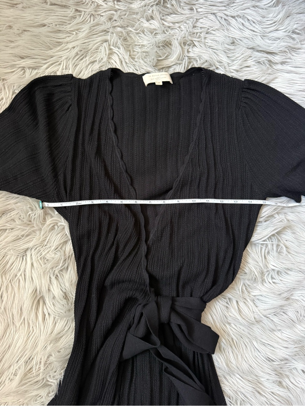 SEZANE Luisa Dress Robe Wrap Scalloped Knit Sweater in Black Size Medium - Picture 12 of 12